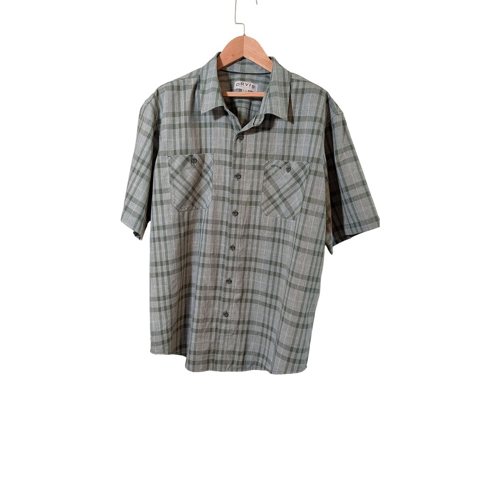 Orvis Classic Collection Mens XL Green Plaid Short Sleeve Button Up Shirt Pocket